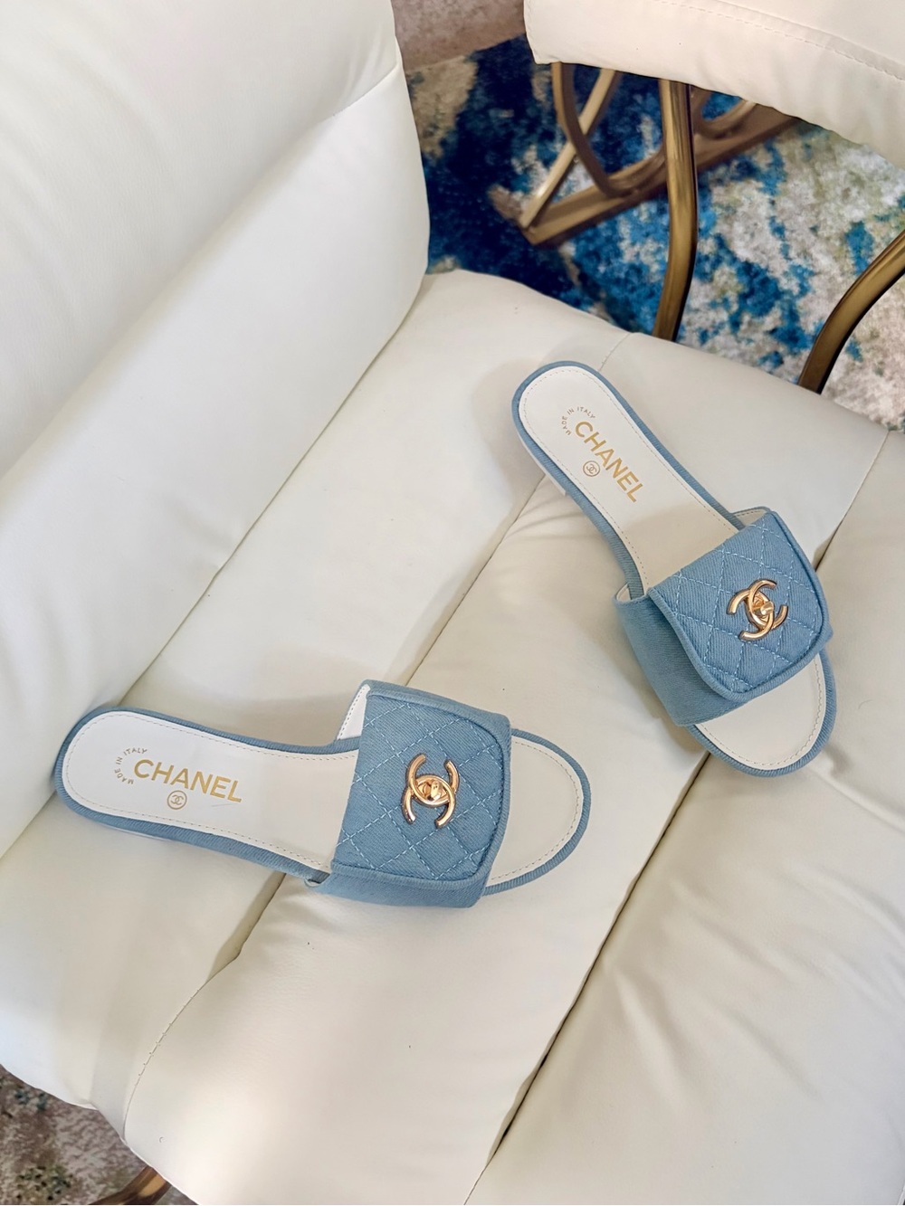 Chanel Light Denim Quilted Slide Sandals - Size 38 - Picture 2 of 6